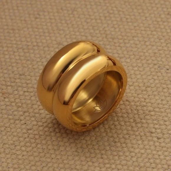 Inner Harmoni 18K Gold Plated Elegant Double Bubble Gold-Tone Women's Ring - Picture 3 of 6